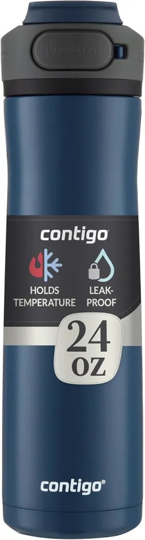 Contigo Cortland Chill 2.0 Blueberry Stainless Steel Water Bottle, Vacuum-Insulated, Spill-Proof Lid, 24oz, Ideal for Hot or Cold Drinks, Interchangeable Lid, Perfect for Kids & Adults