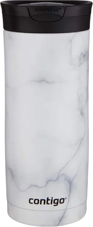 Contigo Huron 16oz Vacuum-Insulated Stainless Steel Travel Mug, Leak-Proof Lid, Keeps Drinks Hot or Cold for Hours, White Marble Finish, Fits Most Cup Holders & Brewers