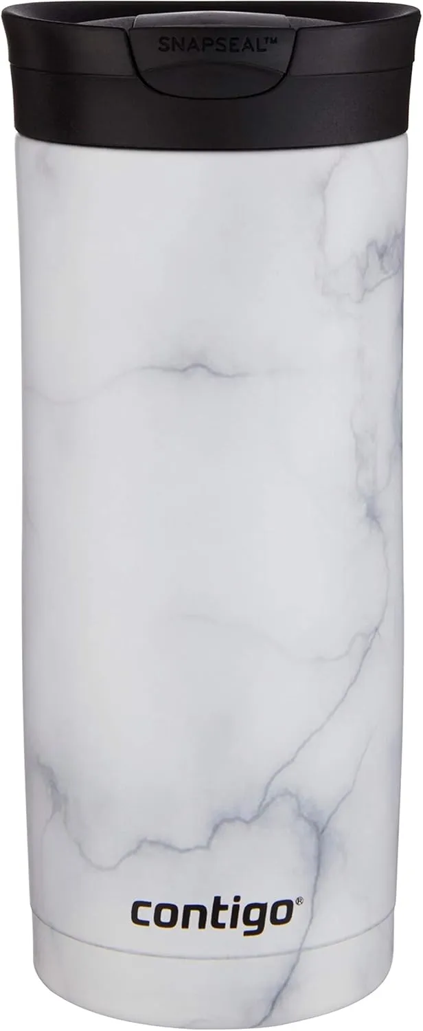 Contigo Huron 16oz Vacuum-Insulated Stainless Steel Travel Mug, Leak-Proof Lid, Keeps Drinks Hot or Cold for Hours, White Marble Finish, Fits Most Cup Holders & Brewers
