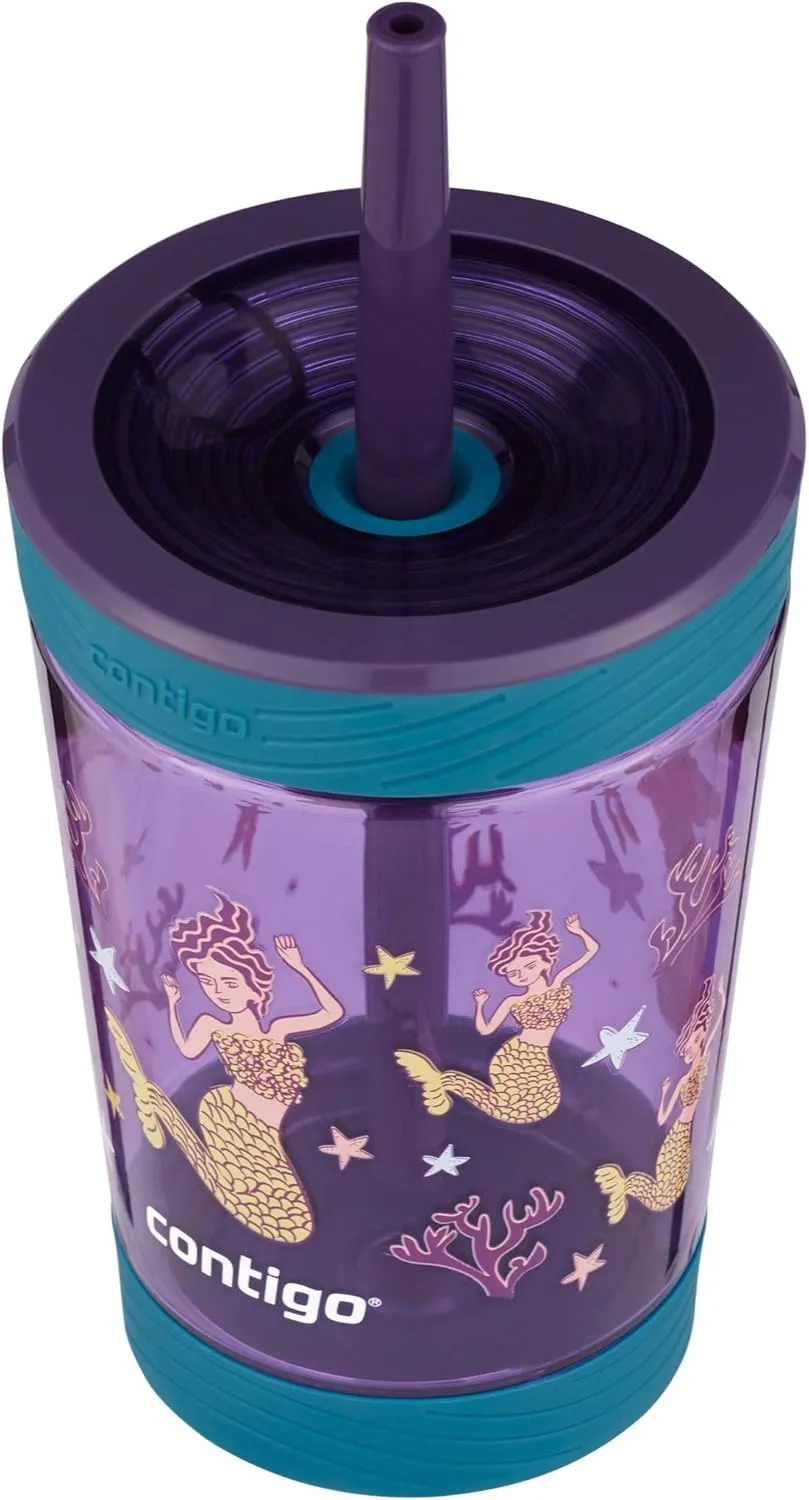 Contigo Kids Spill-Proof Tumbler with Straw, 14oz., Eggplant with Mermaid