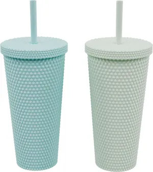 Copco 22oz Studded Insulated Tumblers with Straw and Lid, Set of 2, Acrylic Reusable Cold Drink Tumblers, Spill-Resistant, BPA-Free, Travel-Friendly, Cupholder Compatible (Aqua/Mint)