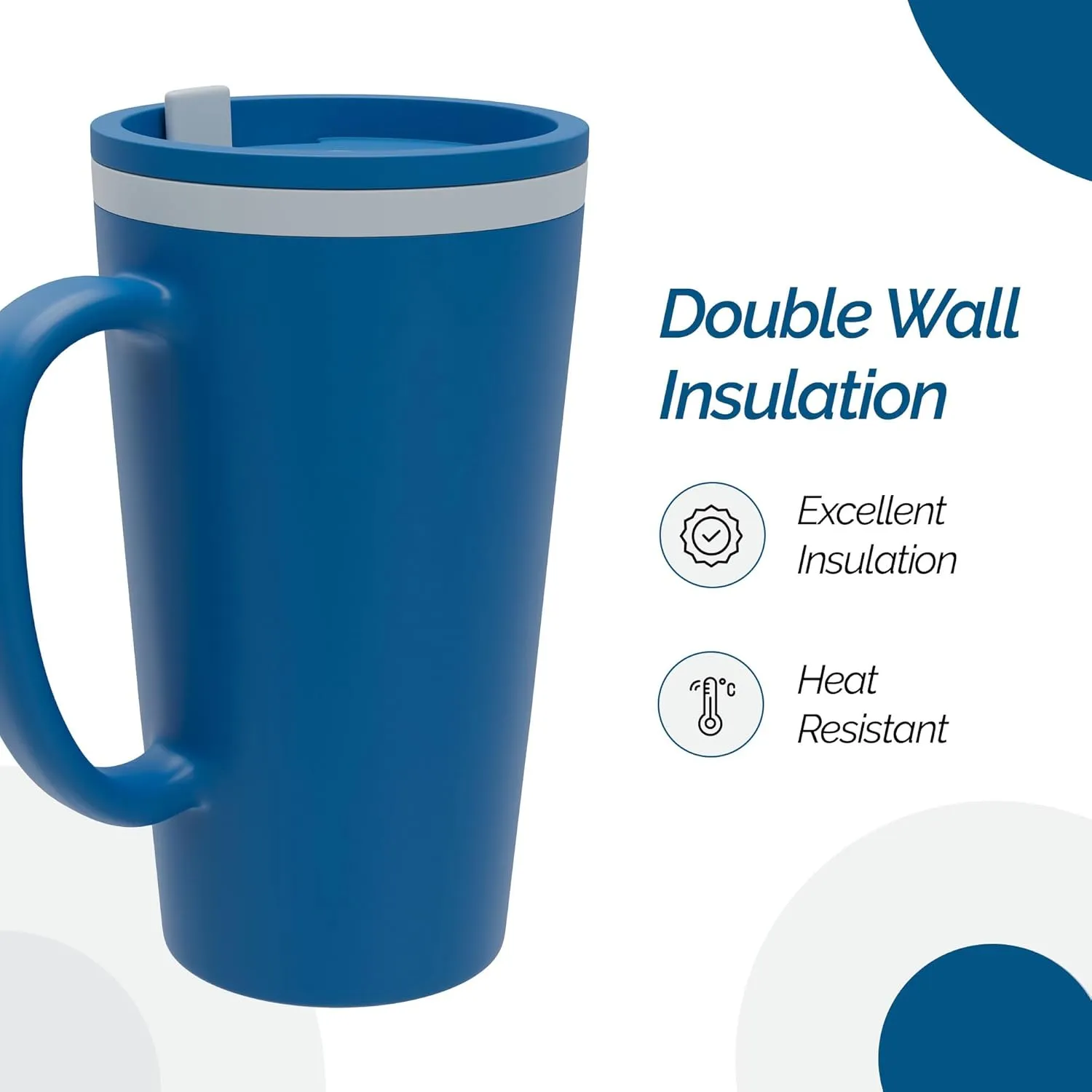 Copco Cone Travel Coffee Mug, 16 oz - Insulated Drinkware with Spill-Proof Lid and Handle, Microwave & Dishwasher Safe - BPA-Free, Compact for Desk & Cup Holder Friendly (Blue)