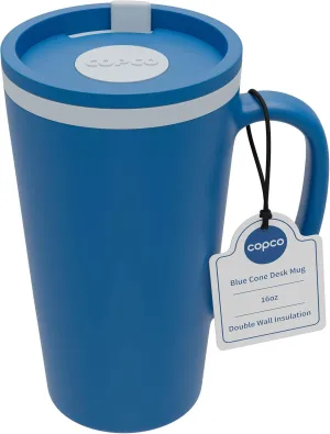 Copco Cone Travel Coffee Mug, 16 oz - Insulated Drinkware with Spill-Proof Lid and Handle, Microwave & Dishwasher Safe - BPA-Free, Compact for Desk & Cup Holder Friendly (Blue)