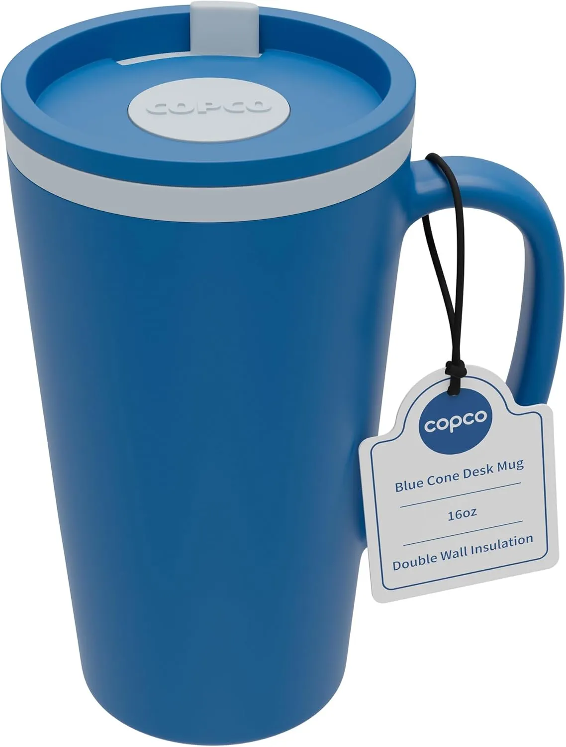 Copco Cone Travel Coffee Mug, 16 oz - Insulated Drinkware with Spill-Proof Lid and Handle, Microwave & Dishwasher Safe - BPA-Free, Compact for Desk & Cup Holder Friendly (Blue)