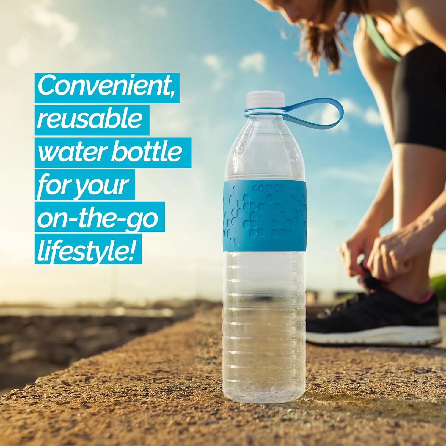 Copco Hydra 20 oz Tritan Water Bottle with Spill Resistant Lid & Non-Slip Sleeve - BPA-Free, Dishwasher Safe, Fits in Cup Holders, Great for Gym, Travel, Office - Durable & Lightweight (Blue)