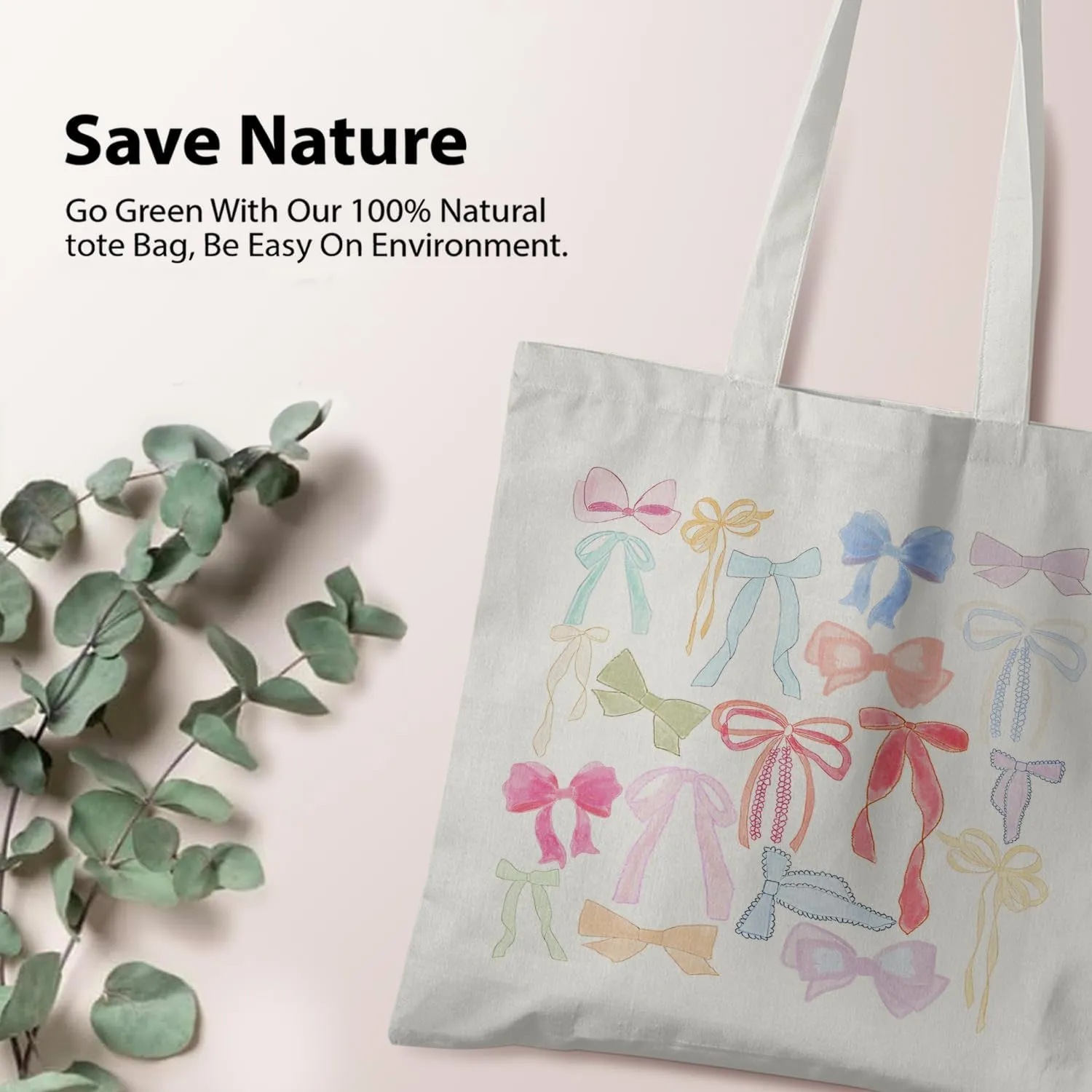 Coquette Bows Canvas Tote Bag, Shoulder Bag For Women, Reusable Tote Bag