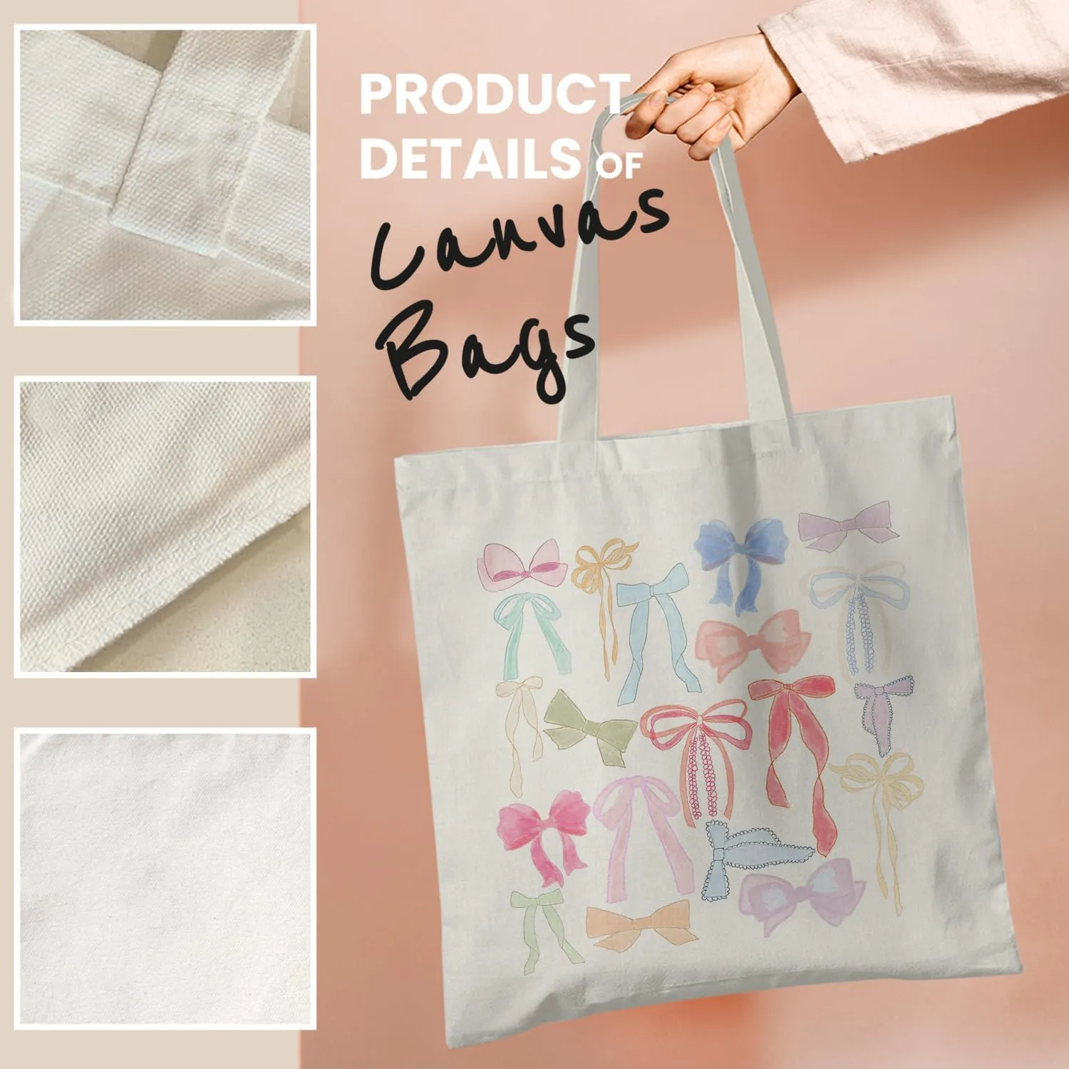 Coquette Bows Canvas Tote Bag, Shoulder Bag For Women, Reusable Tote Bag