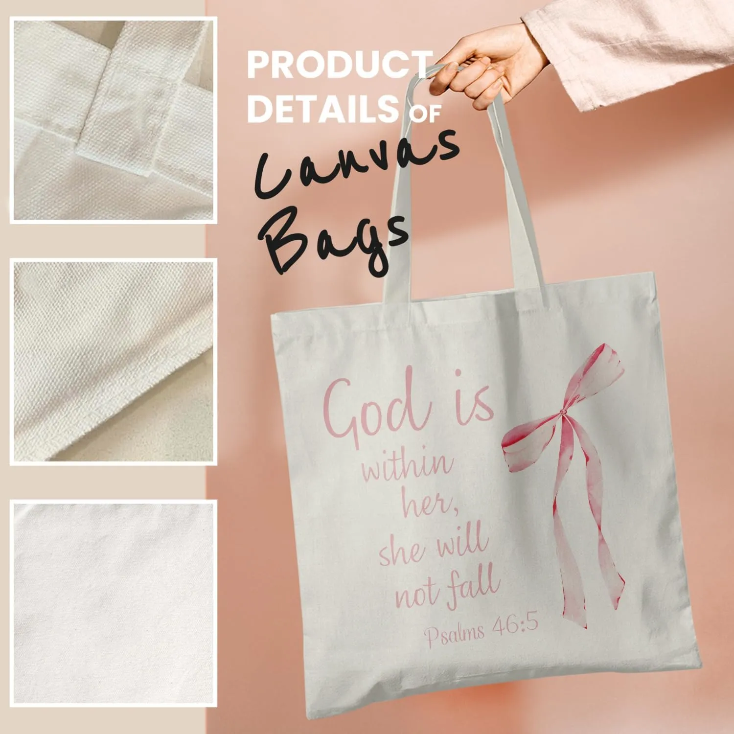 Coquette Bows Canvas Tote Bag, Shoulder Bag For Women, Reusable Tote Bag