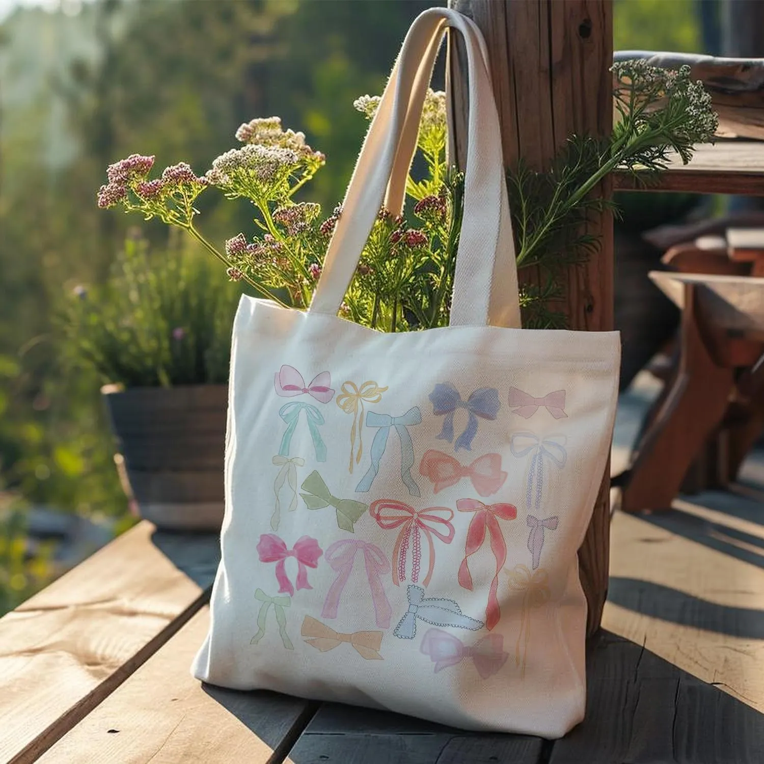 Coquette Bows Canvas Tote Bag, Shoulder Bag For Women, Reusable Tote Bag