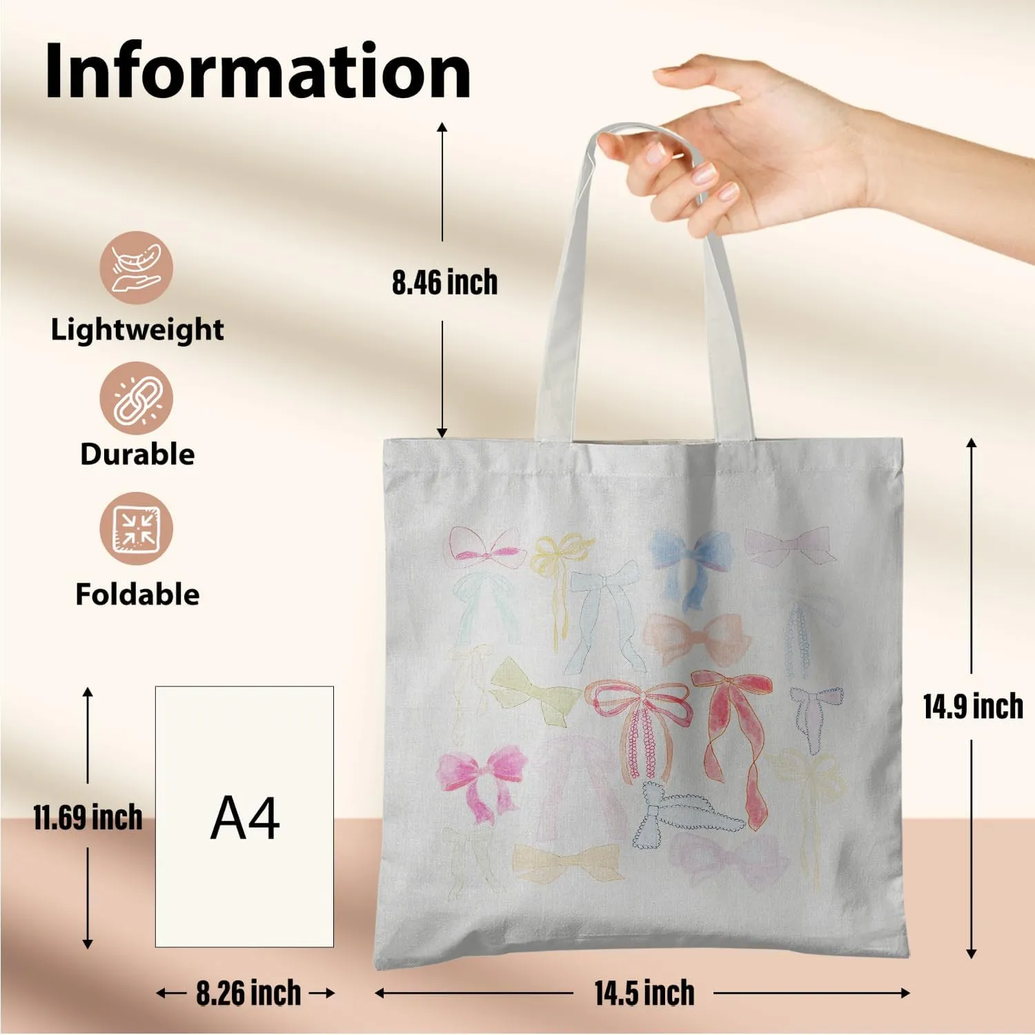Coquette Bows Canvas Tote Bag, Shoulder Bag For Women, Reusable Tote Bag