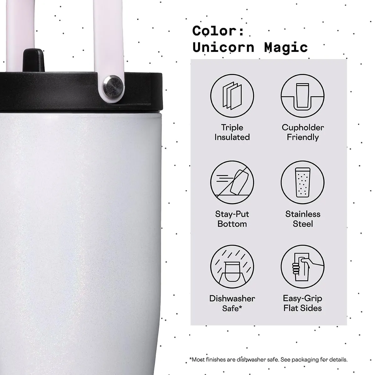 Corkcicle Go Cup XL Insulated Tumbler with Lid and Straw, Unicorn Magic, 30 oz – Reusable Water Bottle Keeps Beverages Cold for 12hrs – Cupholder Friendly Tumbler, Leak-Proof Design