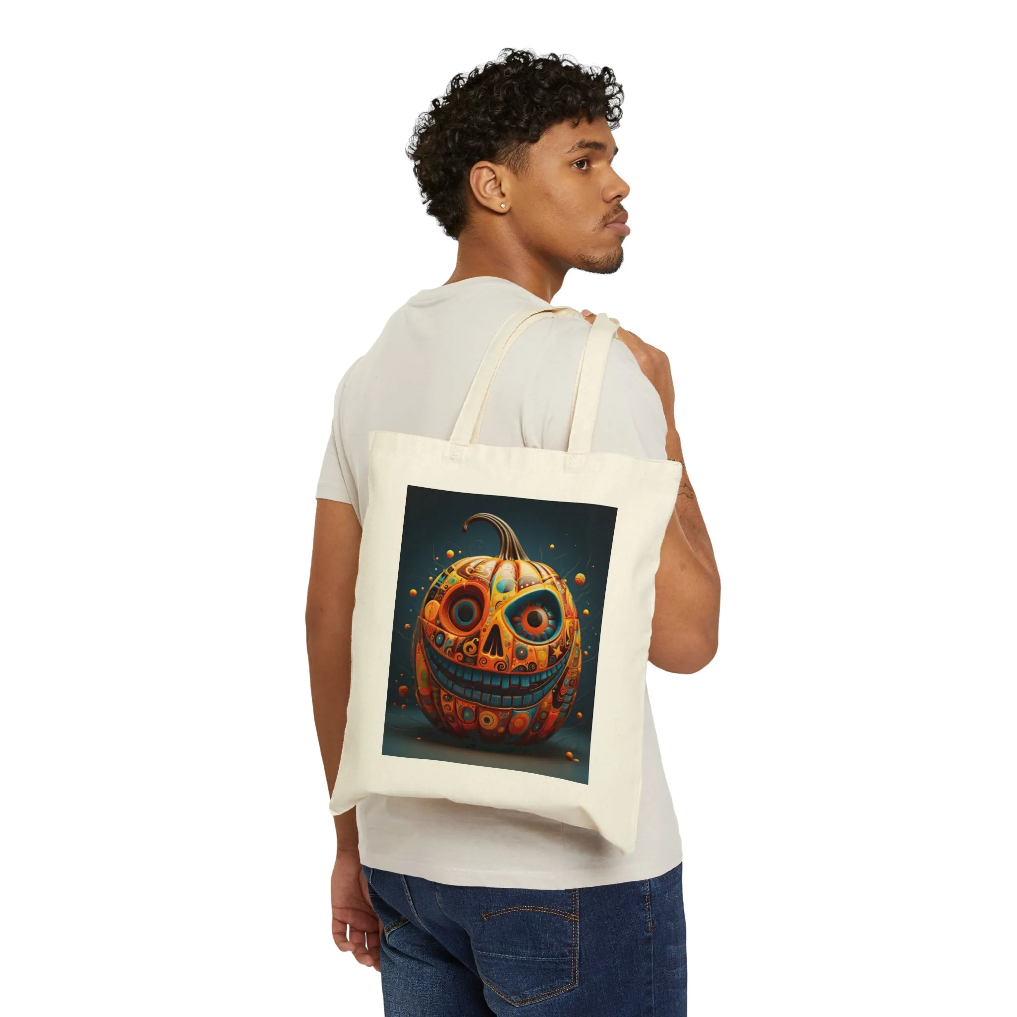 Cotton Canvas Tote Bag Punkin' and Ghosty