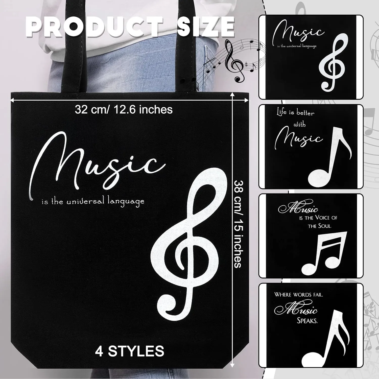 Coume 16 Pcs Music Note Totes Bag Bulk Canvas Handbag Reusable Shopping Bags for Students Teacher Music Lover Gifts