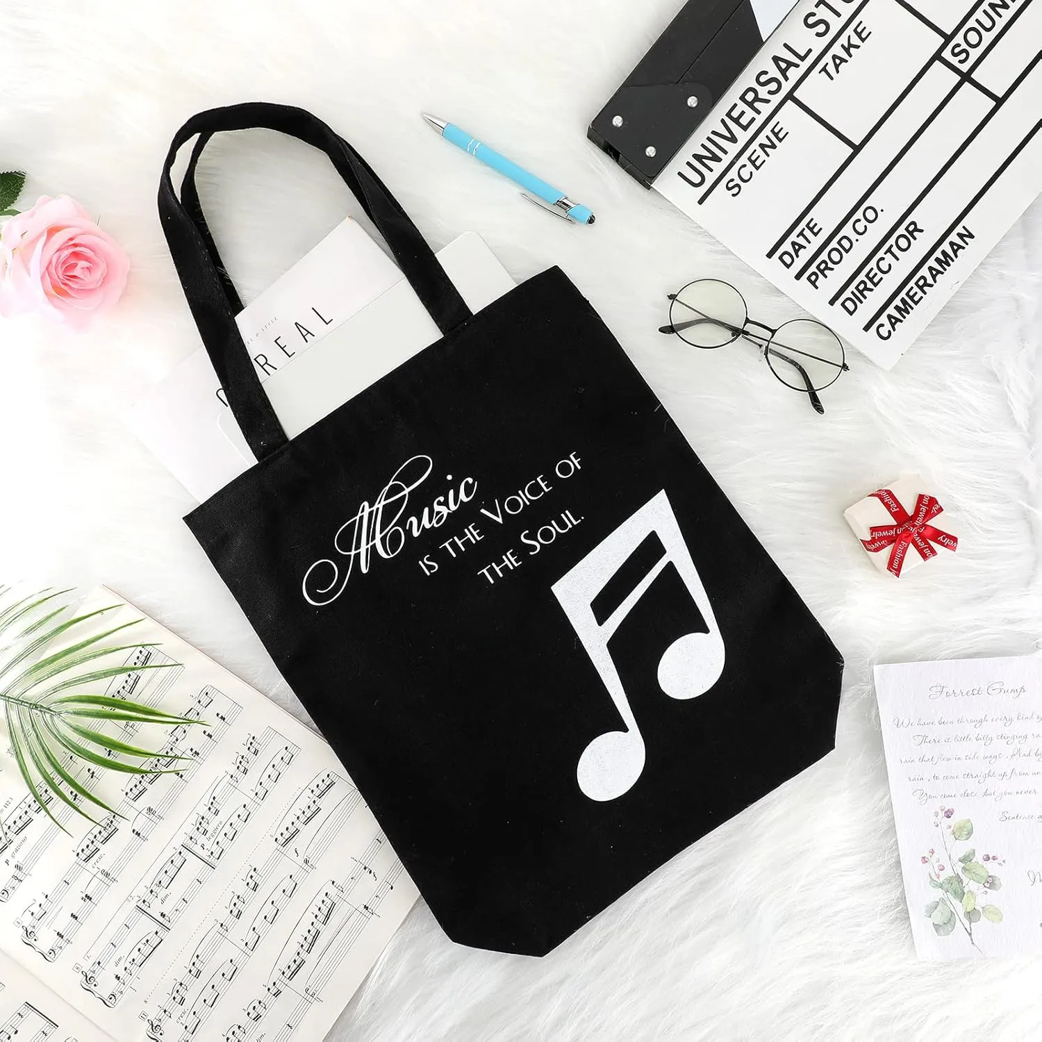 Coume 16 Pcs Music Note Totes Bag Bulk Canvas Handbag Reusable Shopping Bags for Students Teacher Music Lover Gifts