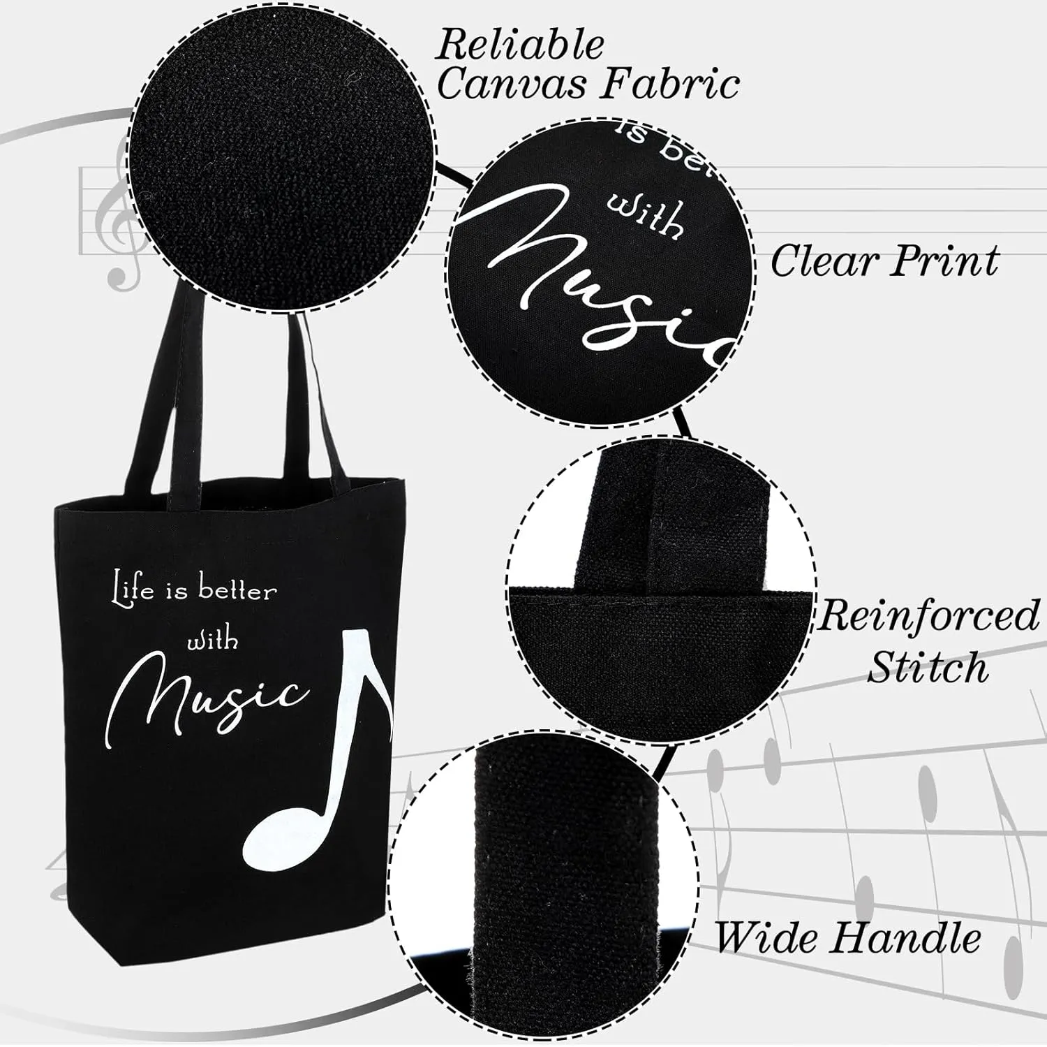 Coume 16 Pcs Music Note Totes Bag Bulk Canvas Handbag Reusable Shopping Bags for Students Teacher Music Lover Gifts