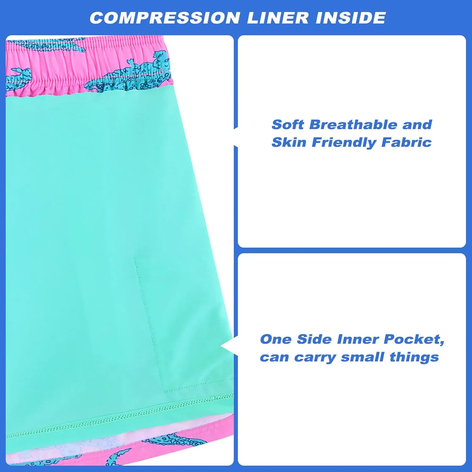 Cozople Men's Swim Trunks with Compression Liner 5.5" Inseam Quick Dry Bathing Suit Boxer Brief Lined Swim Shorts Swimwear