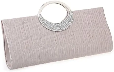 CROSSBABY Women Elegant Clutch Purse Rhinestones Pleated Wedding Clutch Handbag Formal Evening Bag Party