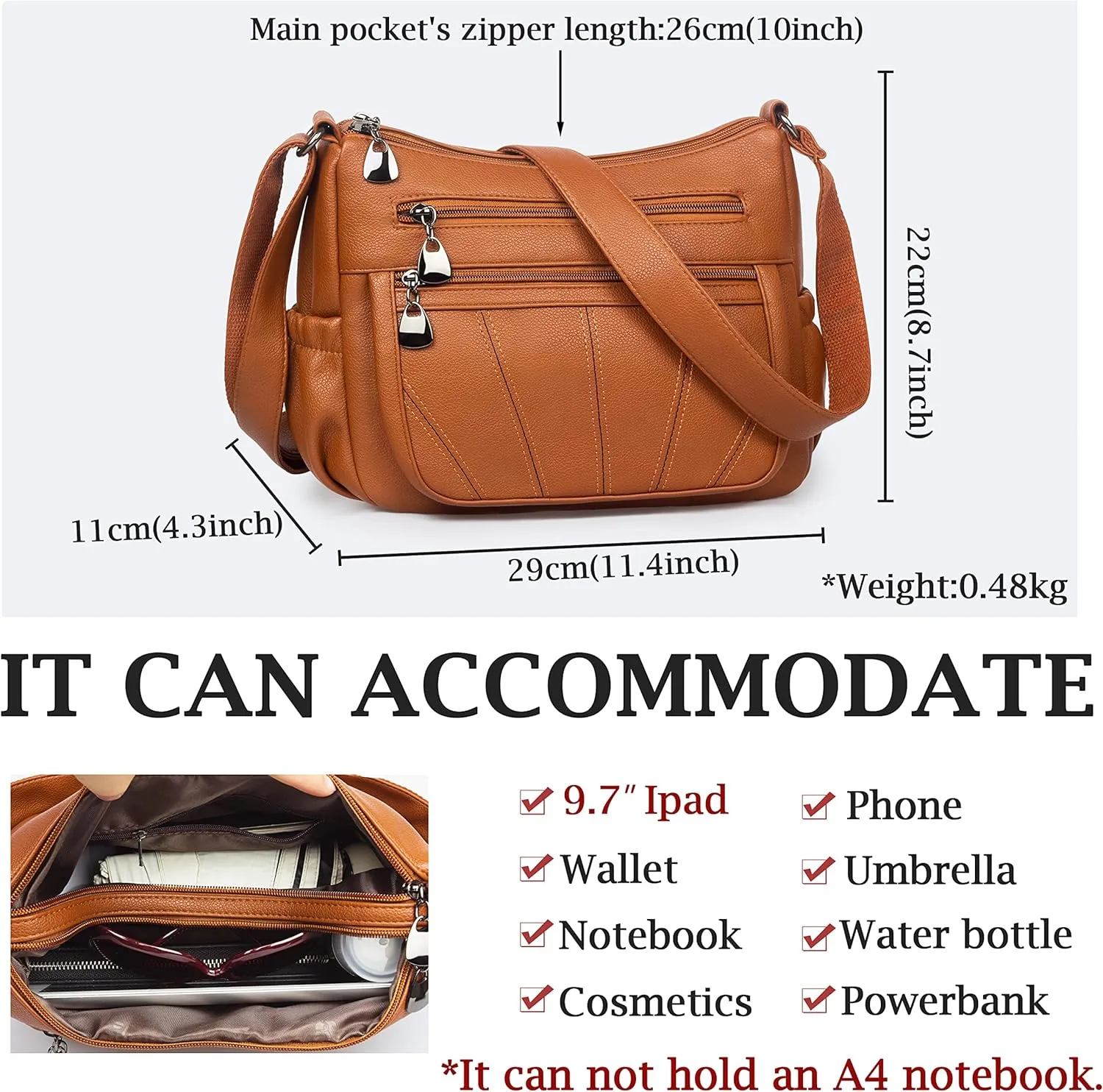 Crossbody Purse for Women Ladies Soft PU Leather Shoulder Bag Medium Roomy Handbag Fashion Tote Top Handle Satchel