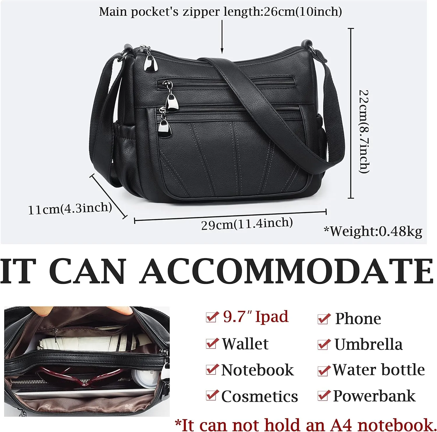 Crossbody Purse for Women Ladies Soft PU Leather Shoulder Bag Medium Roomy Handbag Fashion Tote Top Handle Satchel
