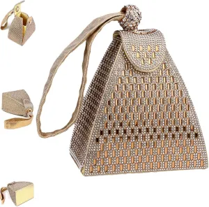 Crystal Pyramid Handbag,Sparkly Rhinestone Handbag with Wristlet Rhinestones Luxury Evening Bags, Pyramid Rhinestone Clutch