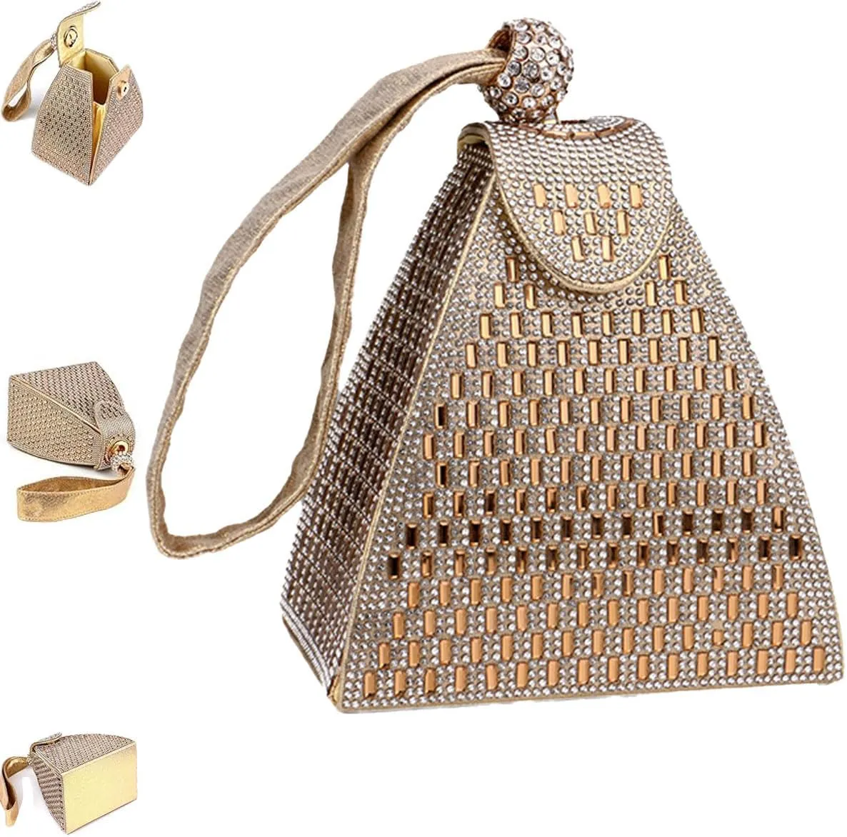 Crystal Pyramid Handbag,Sparkly Rhinestone Handbag with Wristlet Rhinestones Luxury Evening Bags, Pyramid Rhinestone Clutch
