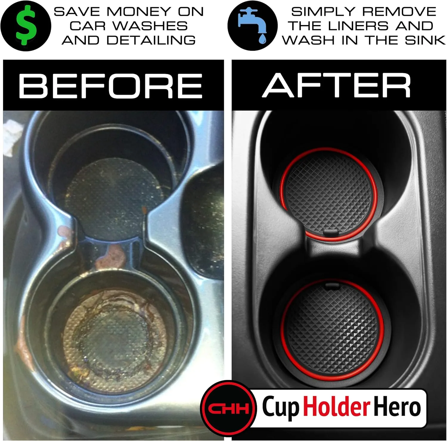 CupHolderHero Fits Chevy Colorado and GMC Canyon Accessories 2015-2022 Premium Custom Interior Non-Slip Anti Dust Cup Holder Insert,Center Console Liner Mats,Door Pocket 26pc Set (Crew Cab) (Red Trim)