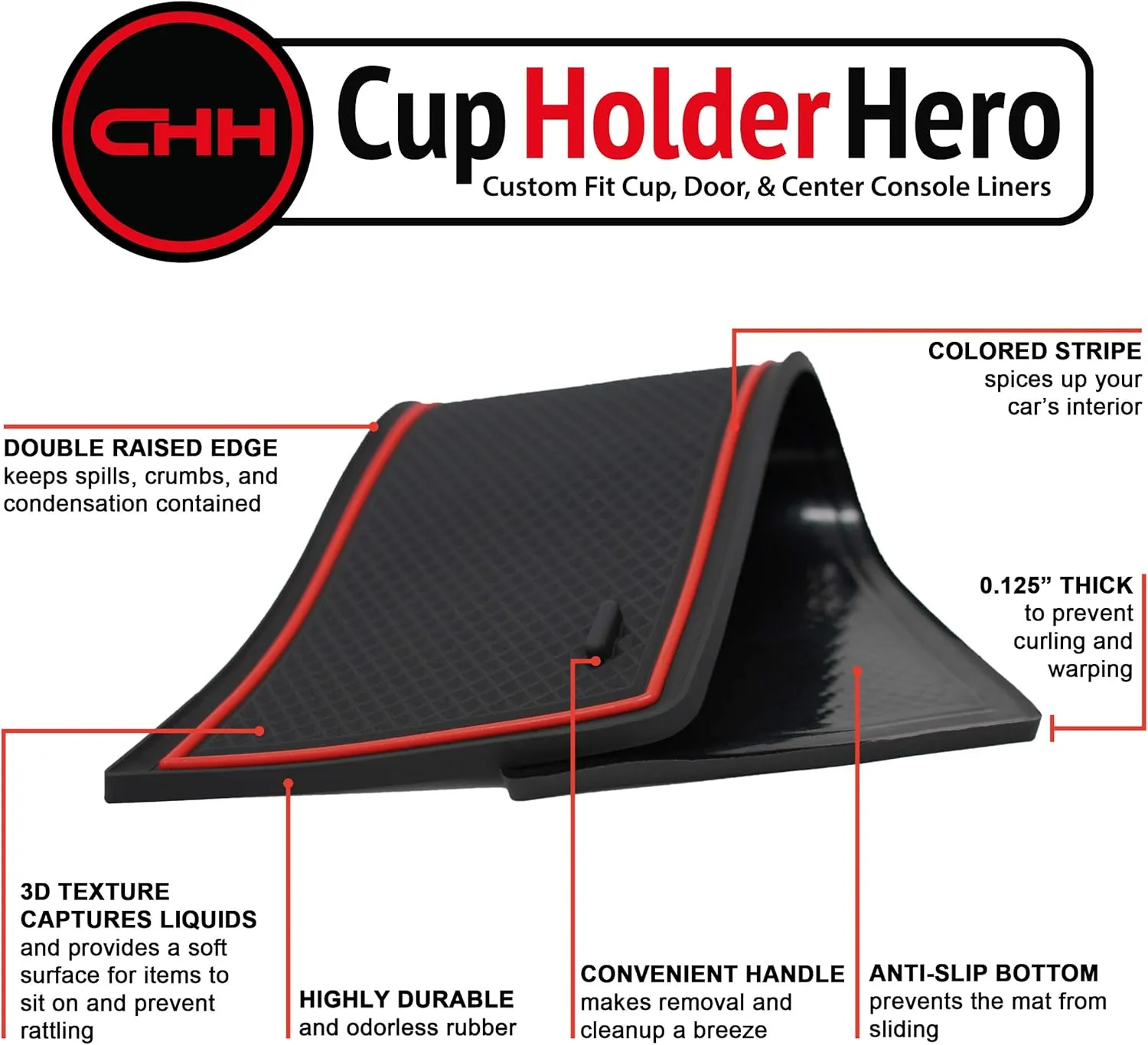 CupHolderHero Fits Chevy Colorado and GMC Canyon Accessories 2015-2022 Premium Custom Interior Non-Slip Anti Dust Cup Holder Insert,Center Console Liner Mats,Door Pocket 26pc Set (Crew Cab) (Red Trim)