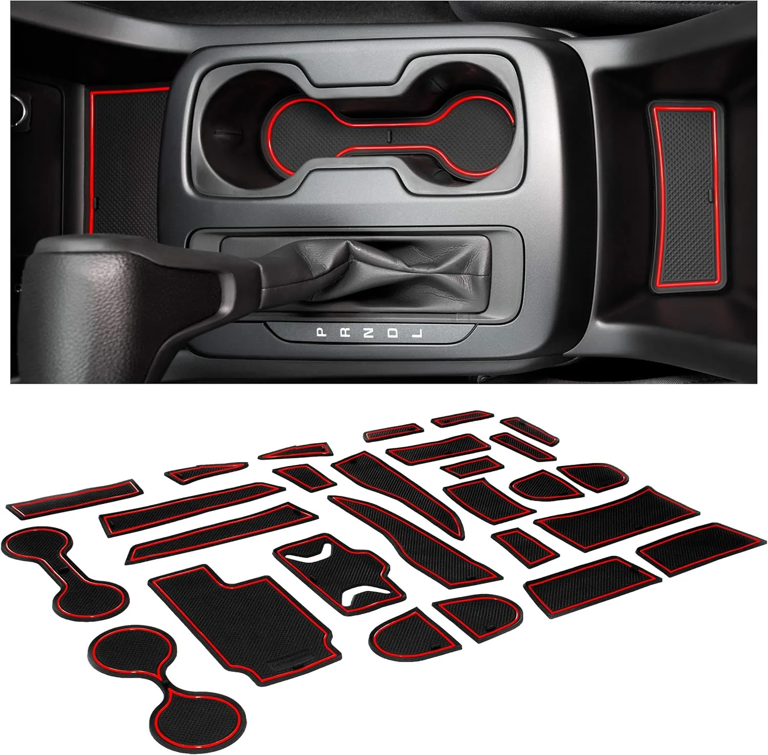CupHolderHero Fits Chevy Colorado and GMC Canyon Accessories 2015-2022 Premium Custom Interior Non-Slip Anti Dust Cup Holder Insert,Center Console Liner Mats,Door Pocket 26pc Set (Crew Cab) (Red Trim)