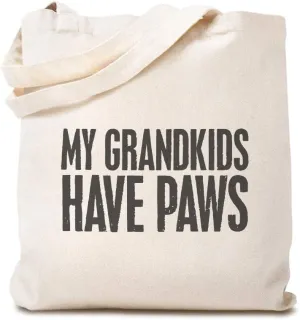 Custom Canvas Tote Shopping Bag My Grandkids Have Paws Funny & Novelty Humor Grandkids