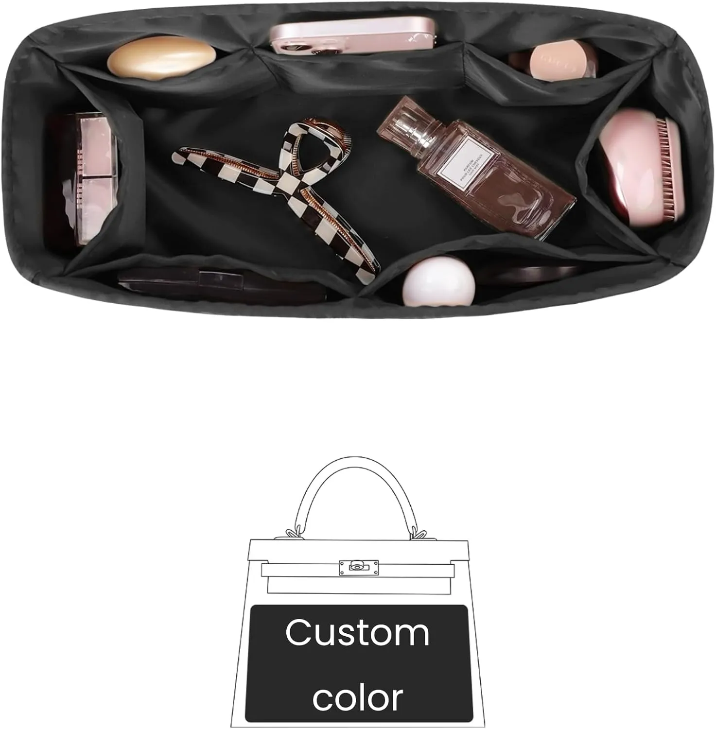 Custom Kelly Bag Insert, Silky Organizer Insert Compatible with Kelly Bags, Lightweight Shaper with Pockets, 114 Color Options (Custom Color)