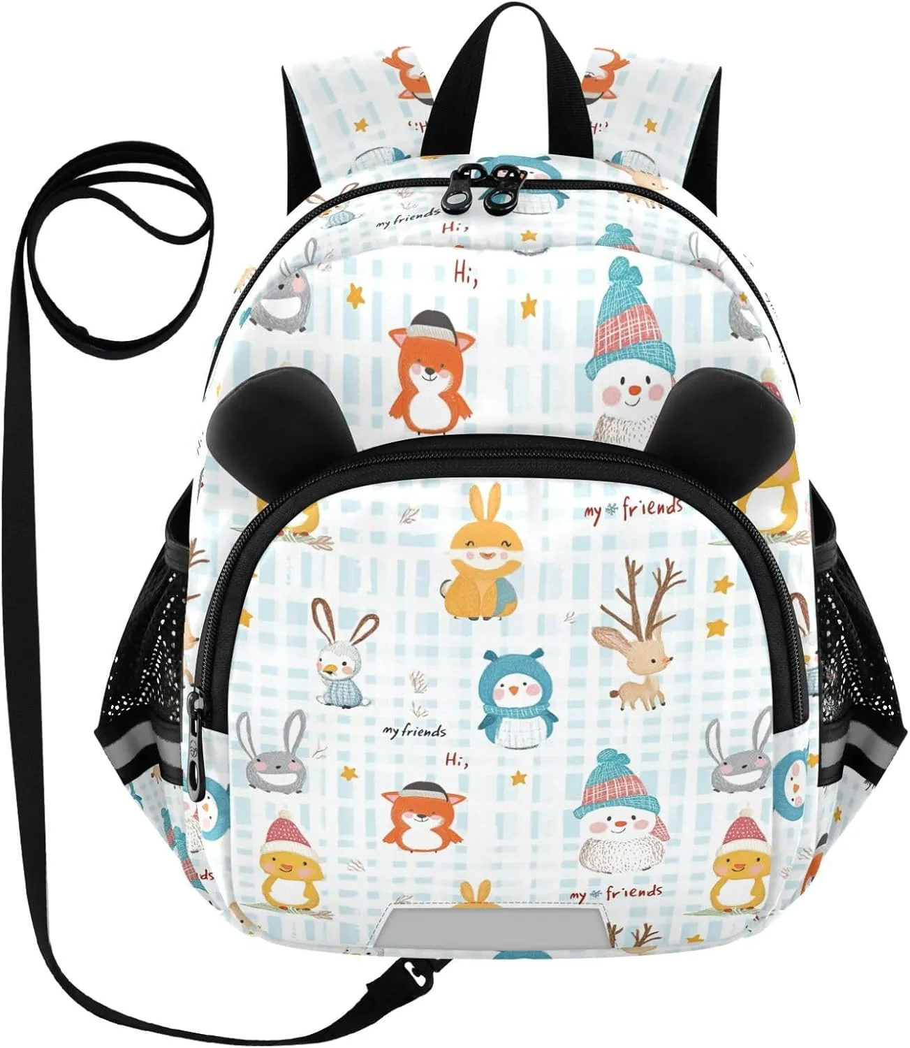 Cute Ears Kids Daily Backpack Leash Boy's Girl's Anti-Lost Personalized Diaper Bag Backpack with Reflective Strip Cute Cartoon Animal Bear Cartoon Animal Blue Plaid Cute mochilas escolares para