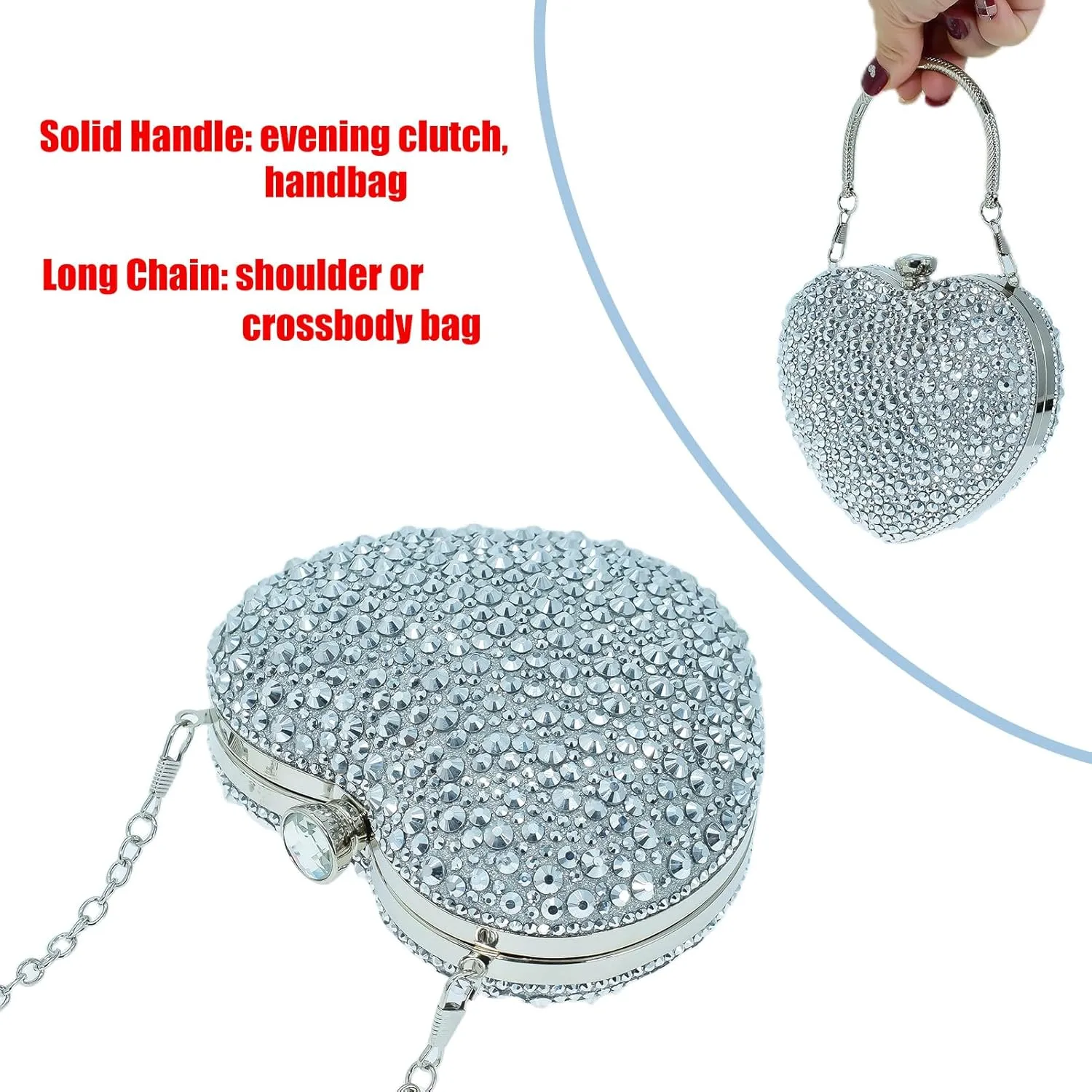 Cute Heart Shape Clutch Purse Mini Love Heart Rhinestone Wedding Handbag Party Women Purse