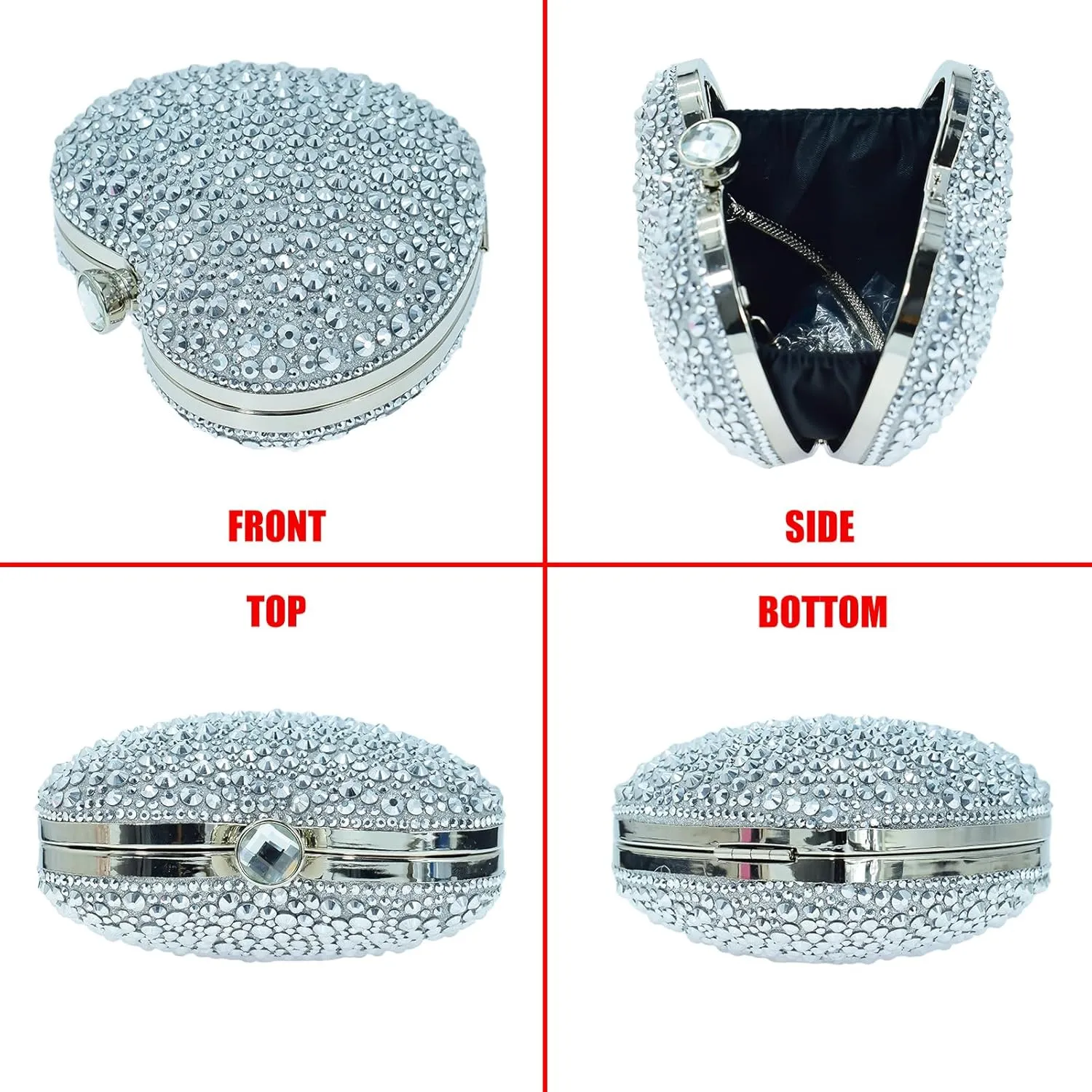 Cute Heart Shape Clutch Purse Mini Love Heart Rhinestone Wedding Handbag Party Women Purse
