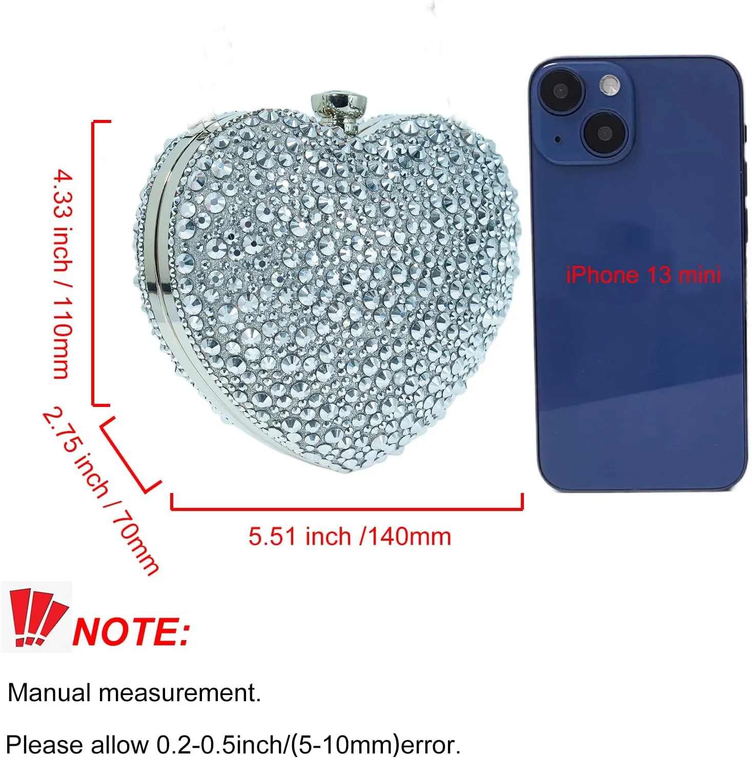 Cute Heart Shape Clutch Purse Mini Love Heart Rhinestone Wedding Handbag Party Women Purse