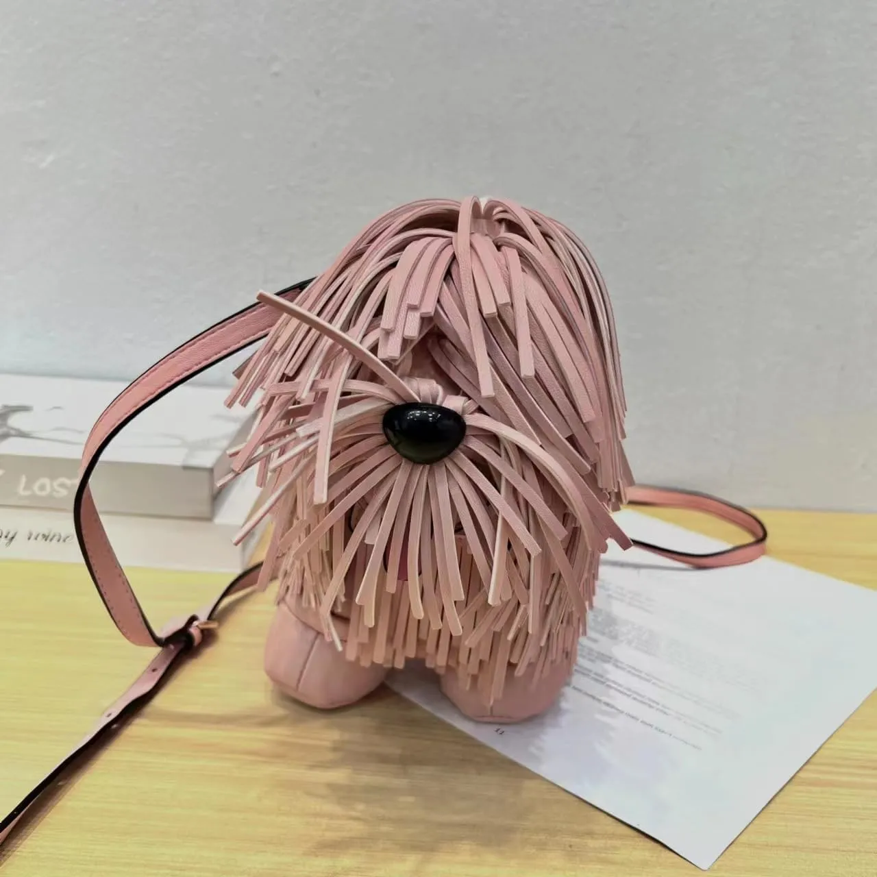 Cute shoulder bag, creative funny Chow Chow dog shoulder bag, sheepdog tassel personality puppy shape crossbody bag