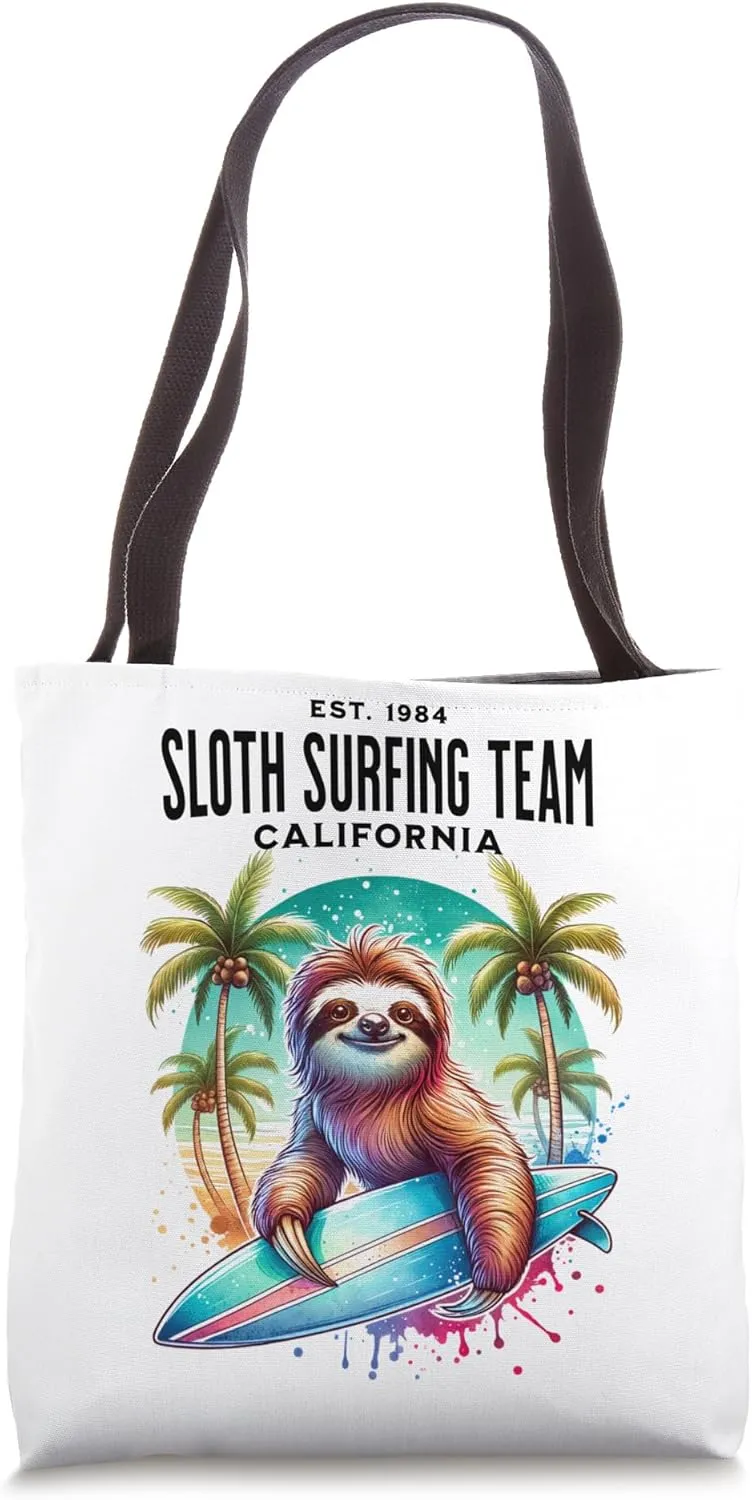 Cute Sloth Surfing Team California Tote Bag