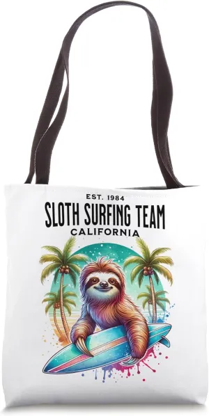 Cute Sloth Surfing Team California Tote Bag