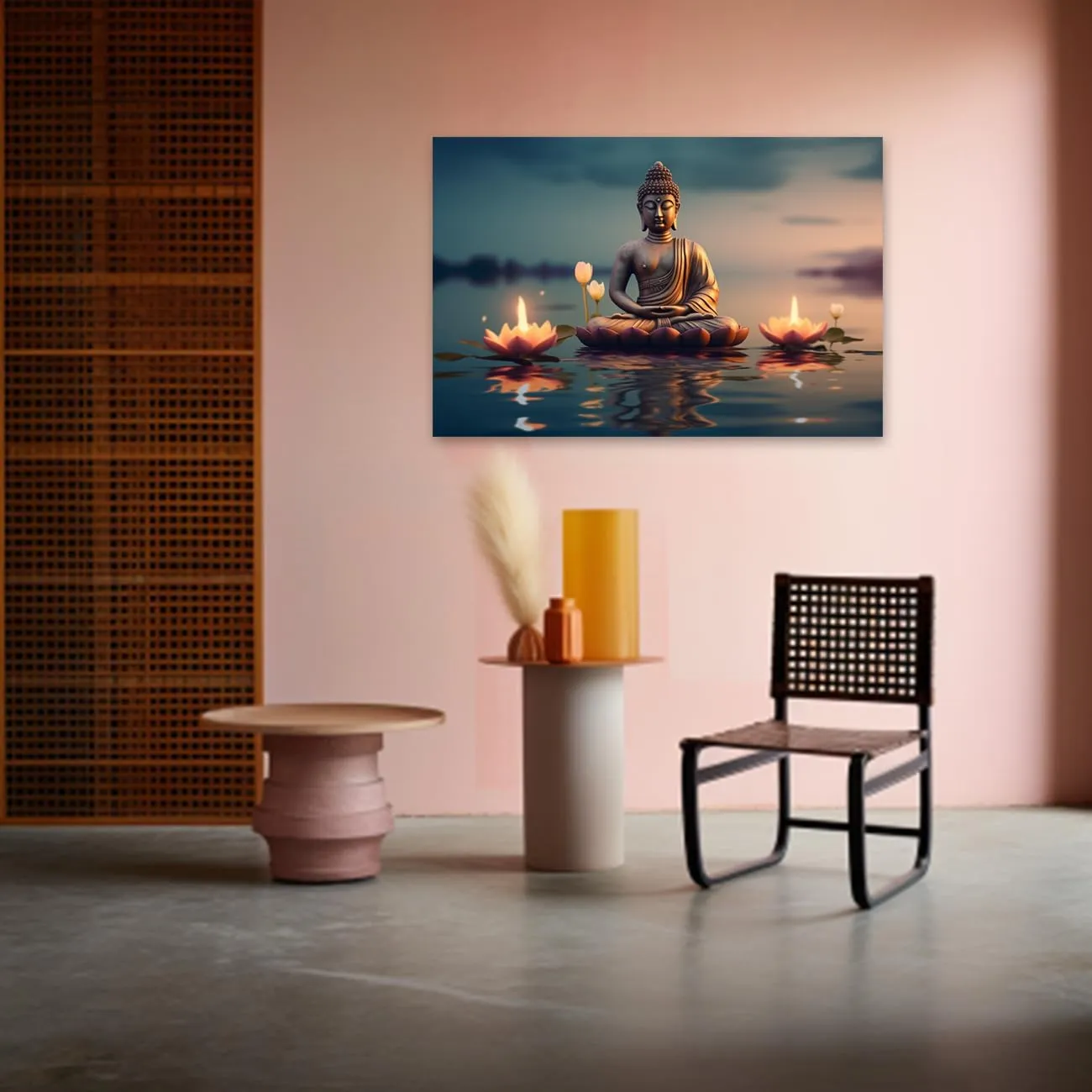 CXHOSTENT Buddha Canvas Wall Art - Buddha Statue Painting with Lotus Flowers, Zen Spa Artwork for Buddhism Prayer Wall Decor (12.00"x18.00")