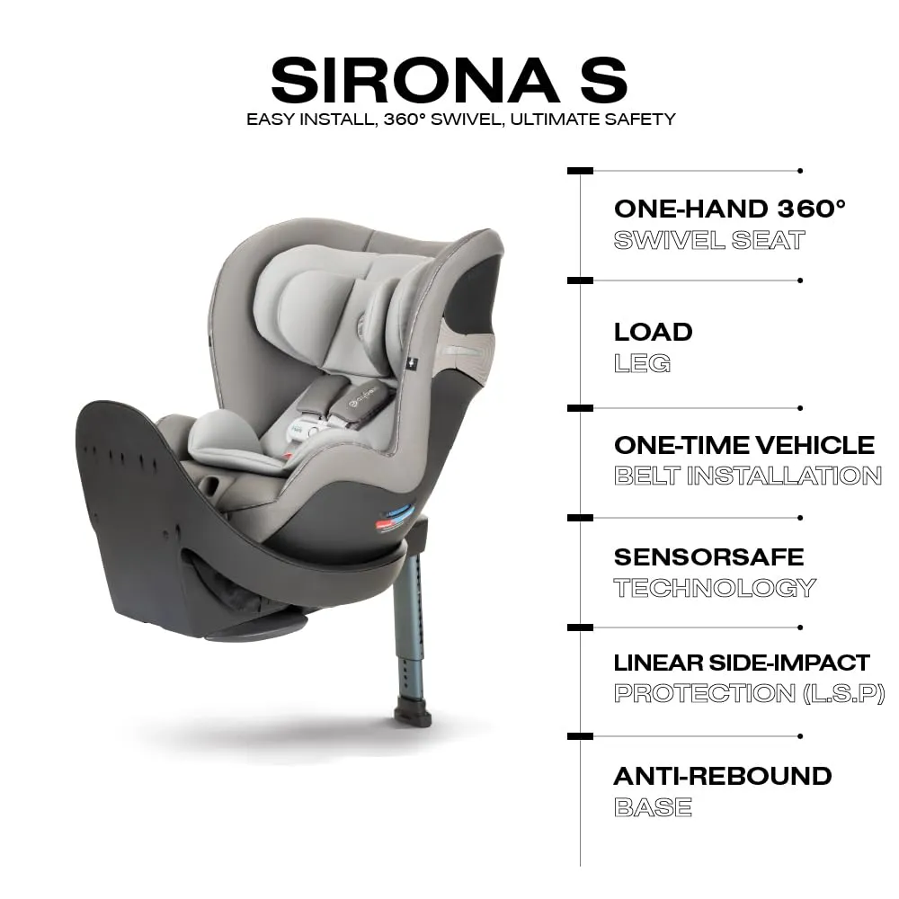 CYBEX Sirona S with SensorSafe, Convertible Car Seat, 360° Rotating Seat, Rear-Facing or Forward-Facing Car Seat, Easy Installation, SensorSafe Chest Clip, Instant Safety Alerts, Manhattan Grey