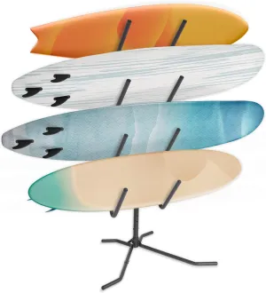 CyclingDeal Freestanding 4 Surfboard Storage Rack - Patented Design Premium Quality Stand with Adjustable & Thick Rubber Protected Holders - Easy to Setup