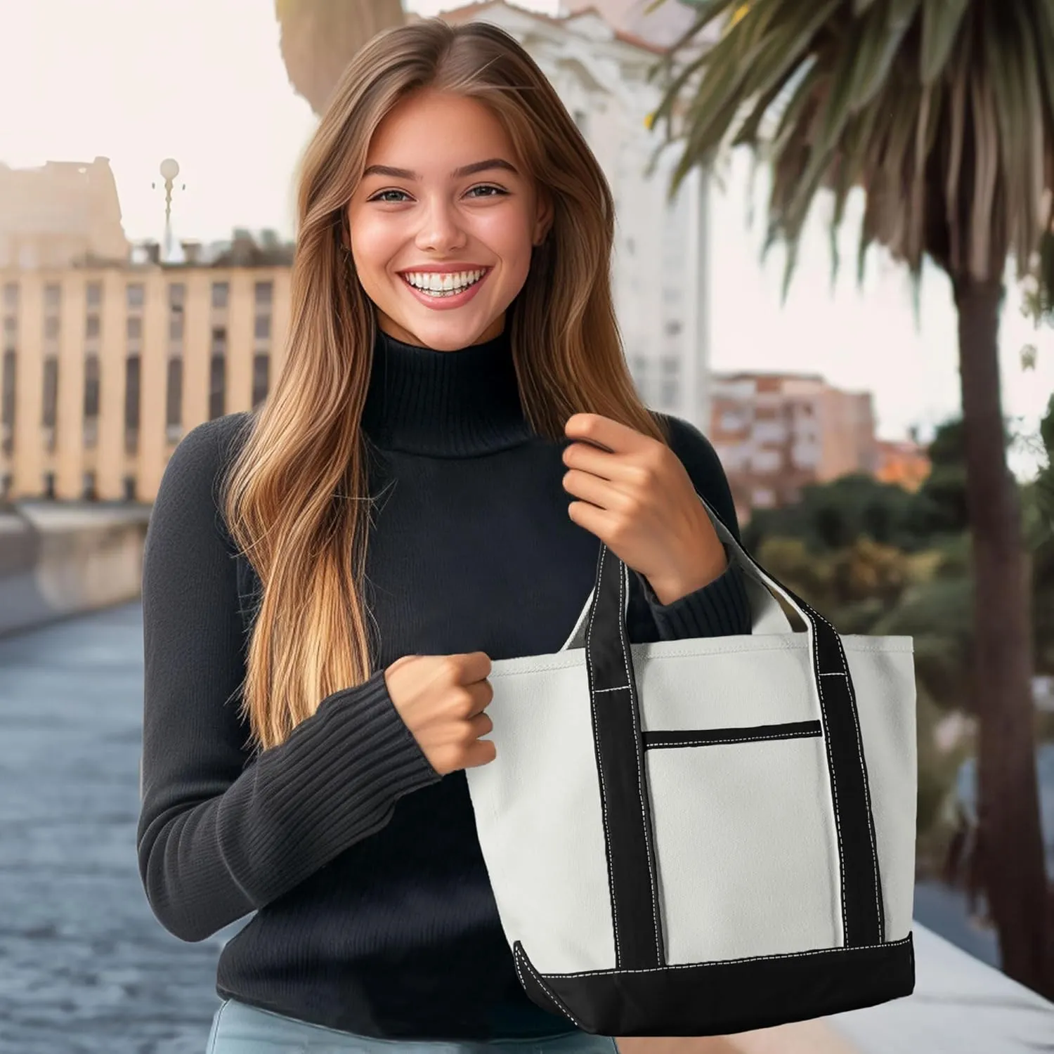 DALIX 14" Mini Small Cotton Canvas Party Favor Wedding Gift Tote Bag in Black