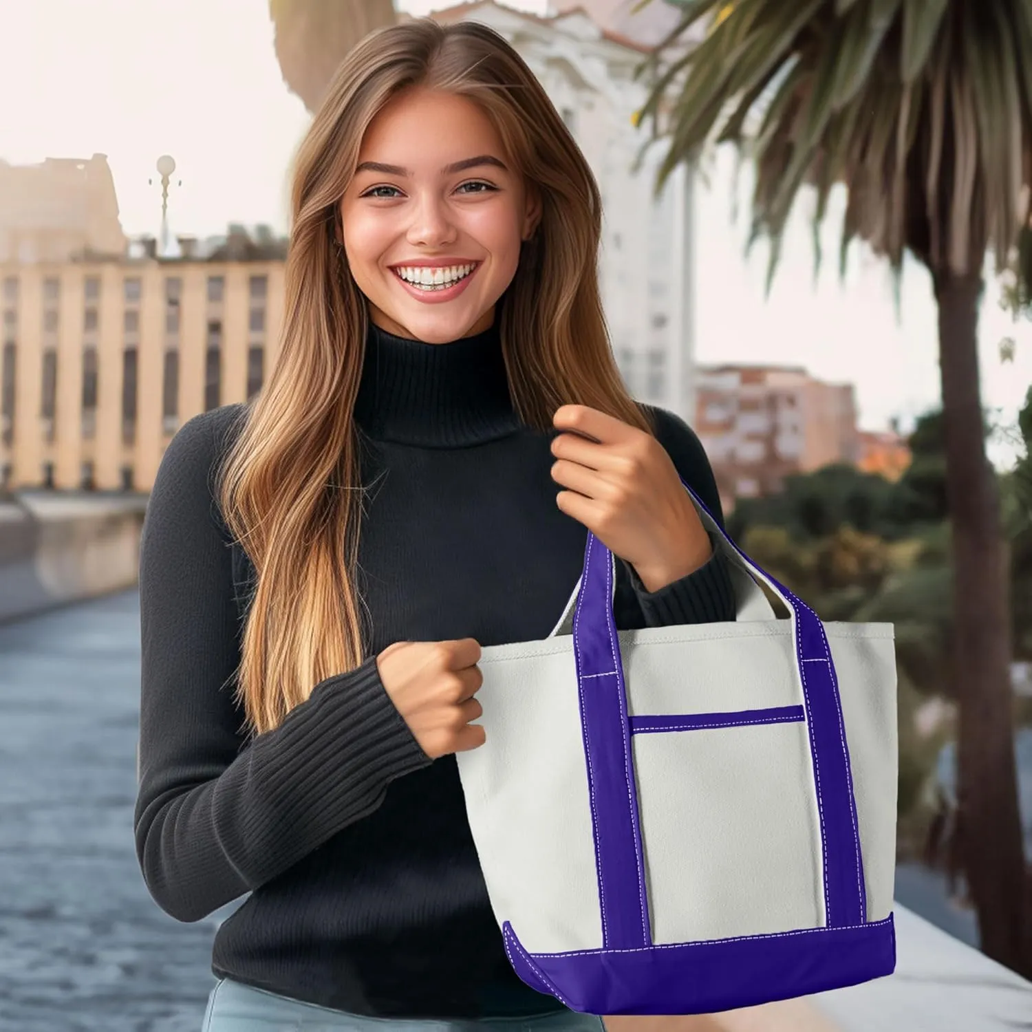 DALIX 14" Mini Small Cotton Canvas Party Favor Wedding Gift Tote Bag in Purple