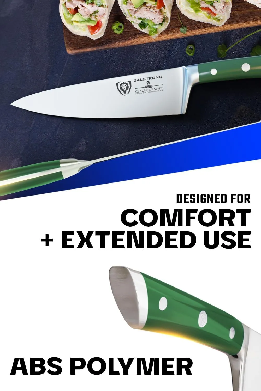 Dalstrong Chef Knife - 8 inch Blade - Gladiator Series - Forged High Carbon German Steel - Razor Sharp Kitchen Knife - Professional Full Tang Knives - Army Green Handle ABS - Sheath - NSF Certified