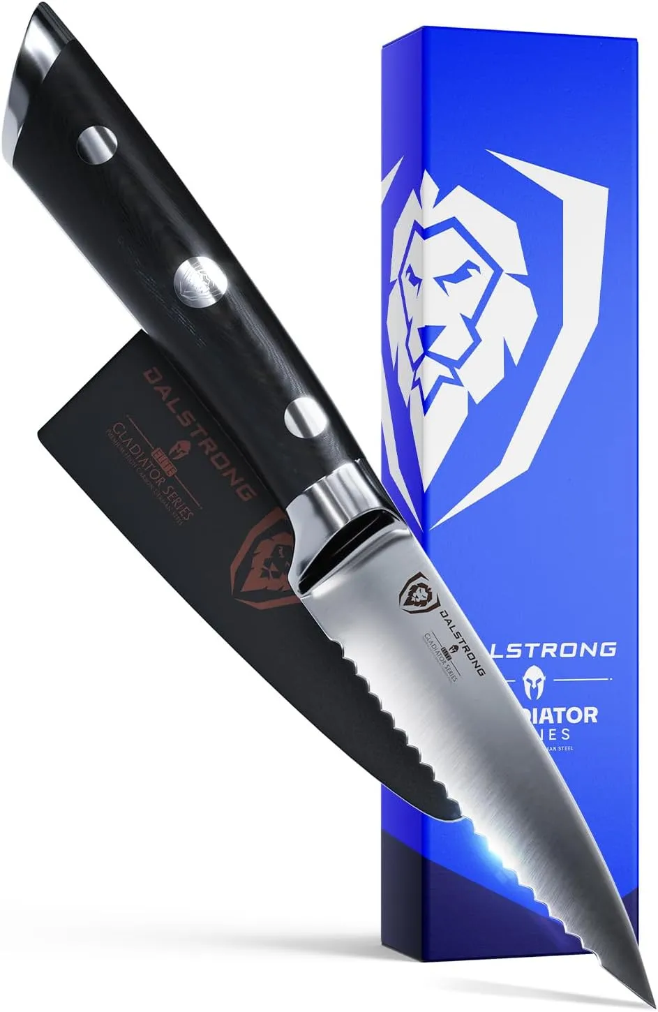 Dalstrong Serrated Paring Knife - 3.75 inch - Gladiator Series Elite - Forged German High-Carbon Steel - Black G10 Handle - Kitchen Knife - w/Sheath - NSF Certified
