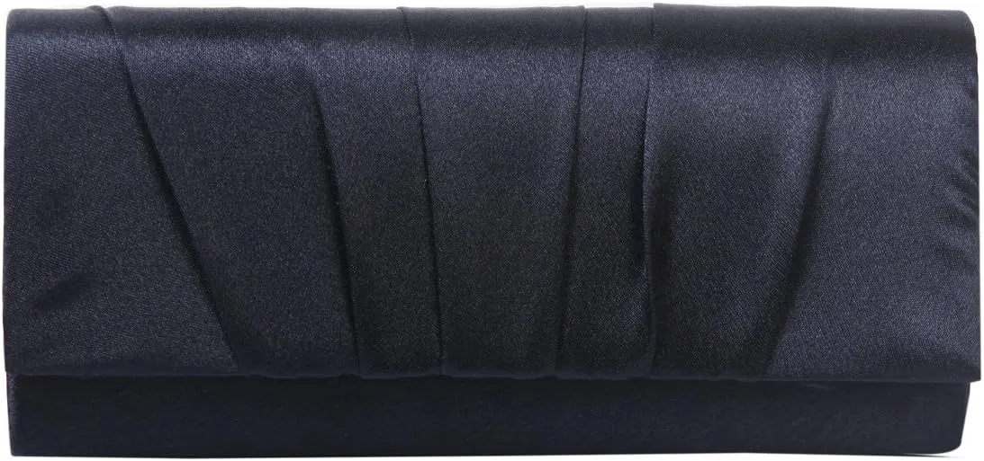 Damara Womens Satin Pleated Clutch Bag Wedding Bridal Prom Evening Handbag,Navy Blue