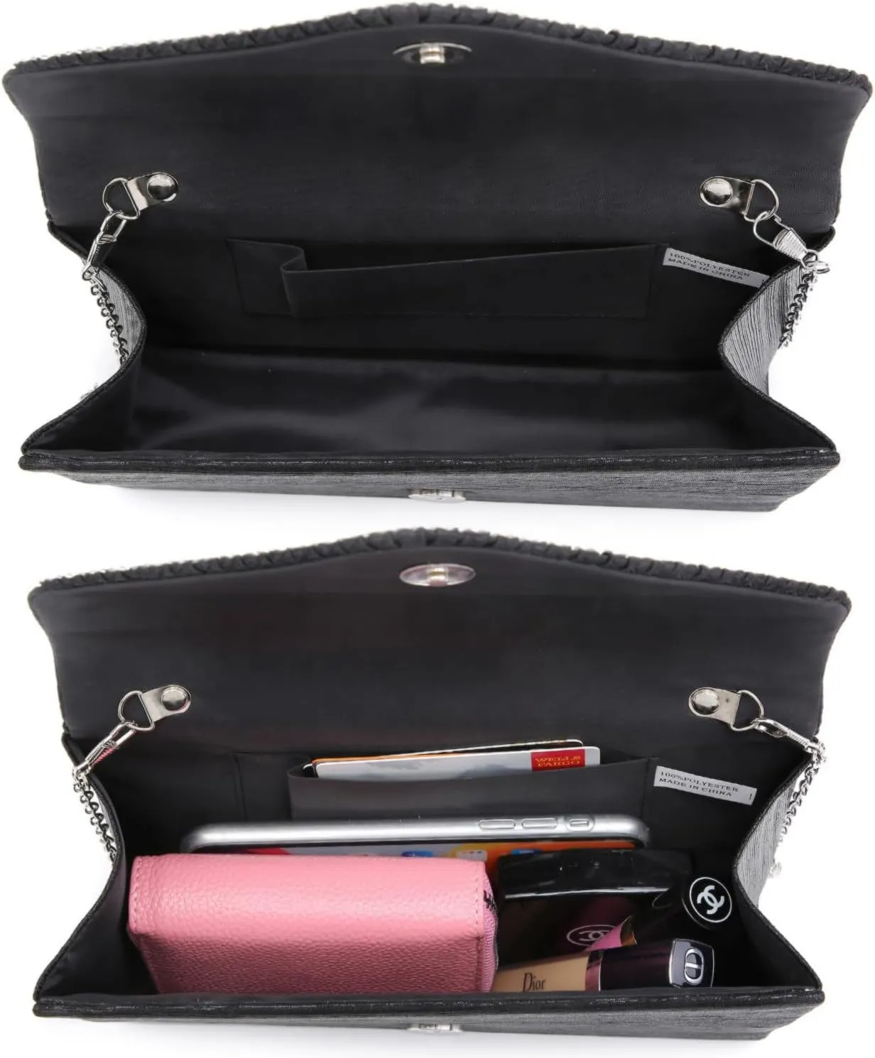 Dasein Ladies Frosted Satin Evening Clutch Purse Bag Crossbody Handbags Party Prom Wedding Envelope