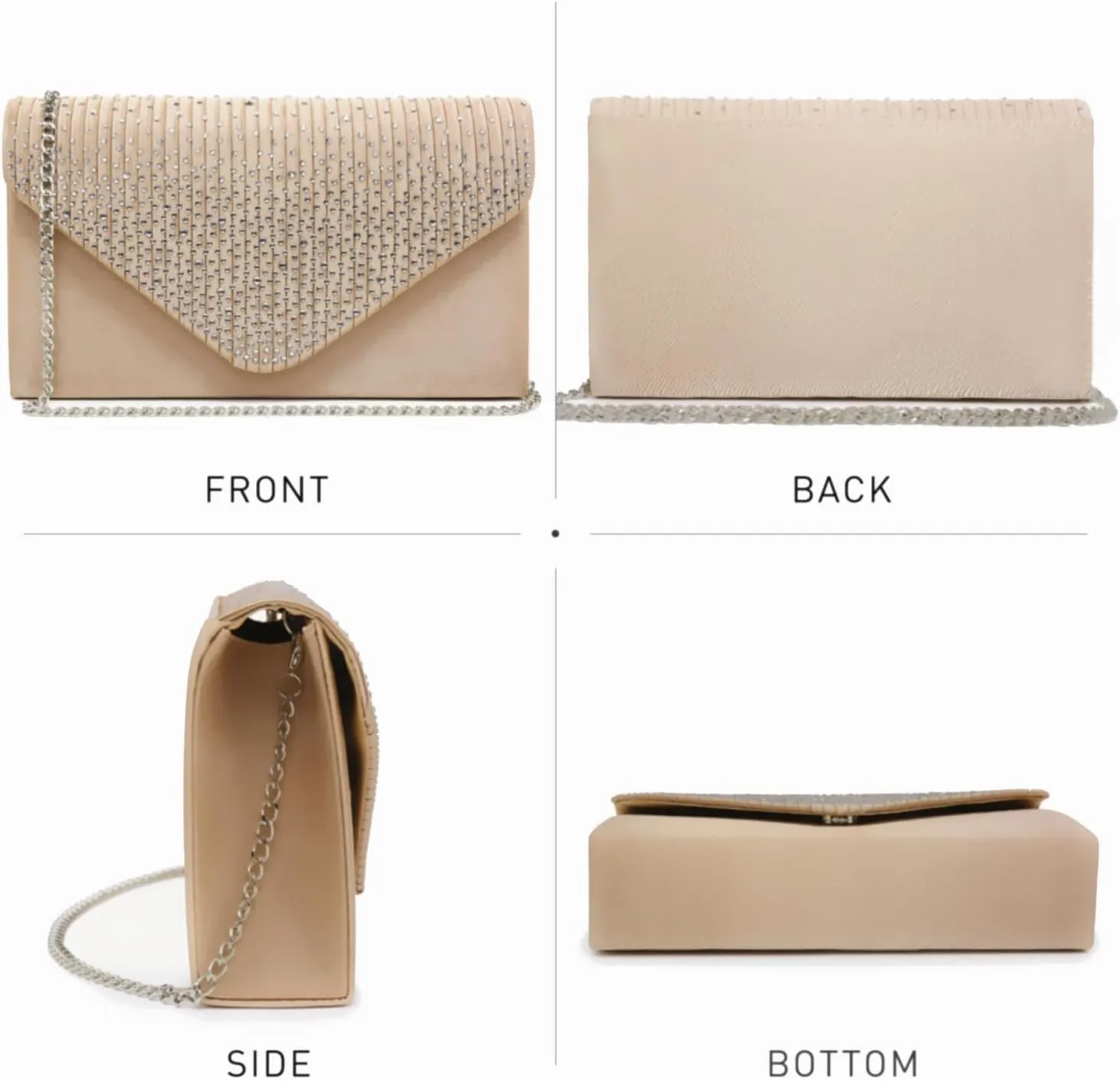 Dasein Ladies Frosted Satin Evening Clutch Purse Bag Crossbody Handbags Party Prom Wedding Envelope