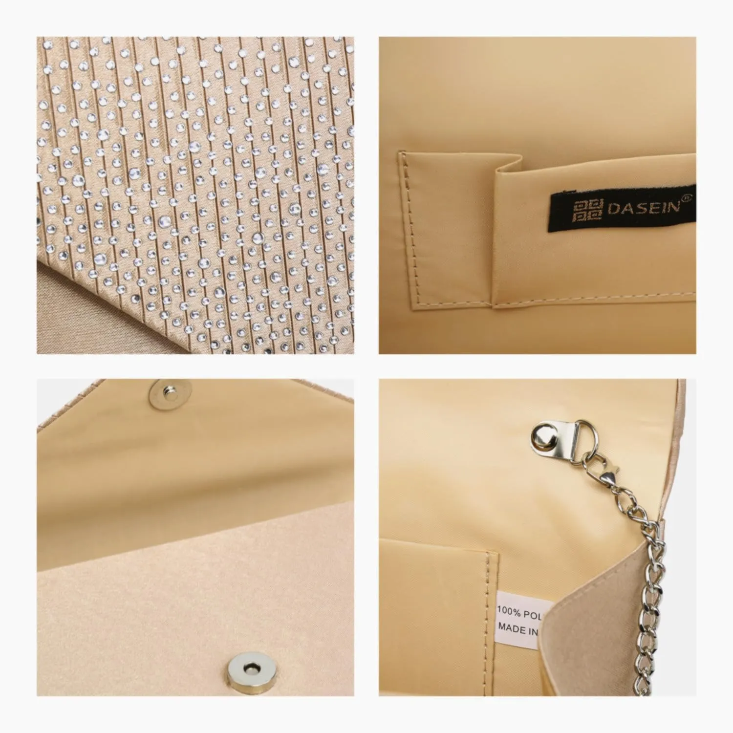 Dasein Ladies Frosted Satin Evening Clutch Purse Bag Crossbody Handbags Party Prom Wedding Envelope