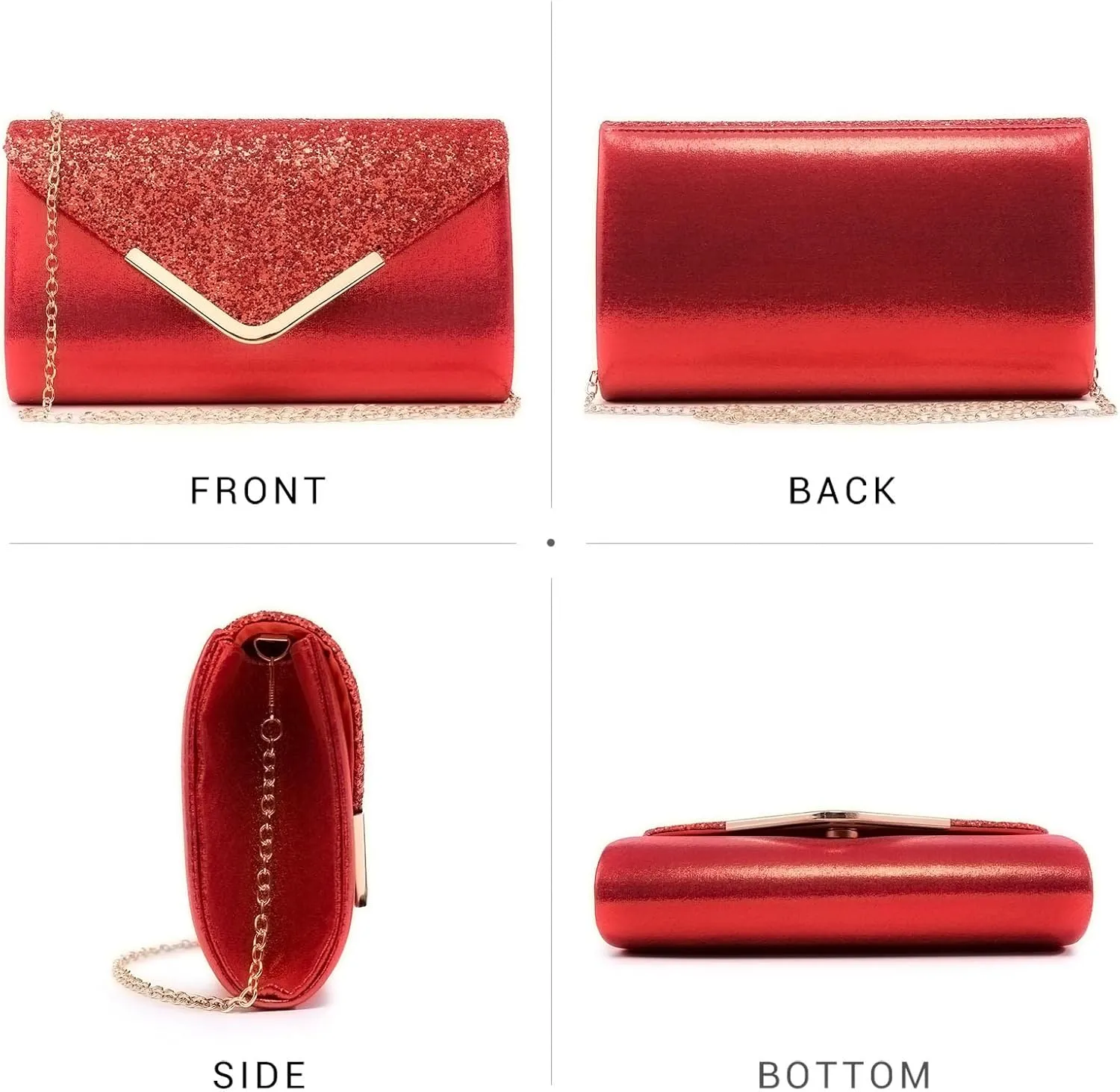 Dasein Women Evening Bags Formal Clutch Purses for Wedding Party Prom Handbags with Shoulder Strap and Glitter Flap