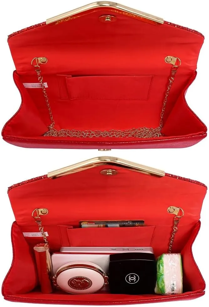 Dasein Women Evening Bags Formal Clutch Purses for Wedding Party Prom Handbags with Shoulder Strap and Glitter Flap